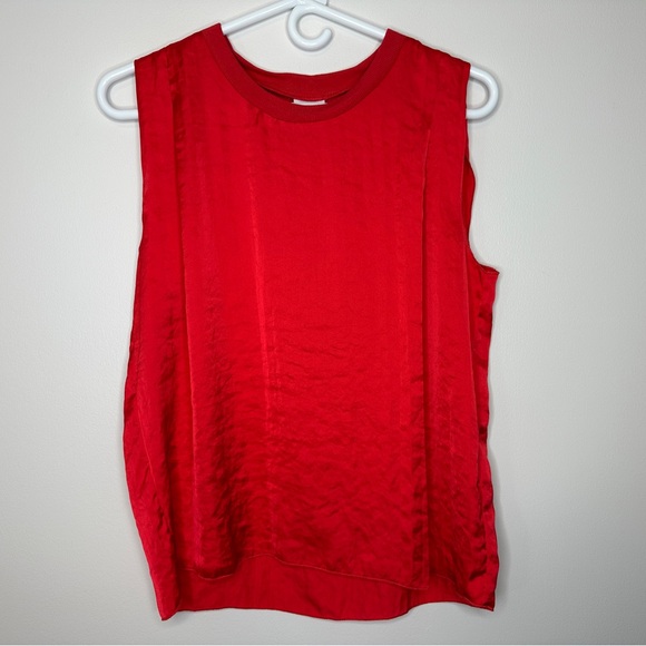 CAbi Complete Top | Ruby Red Sleeveless Blouse | Bold Colorblock Tee - Picture 3 of 12
